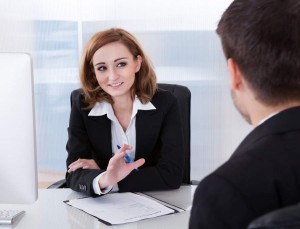 Two businesspeople talking with each other